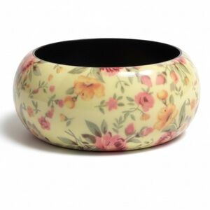 Vintage Floral Resin Bangle Bracelet Yellow Rose Cottagecore